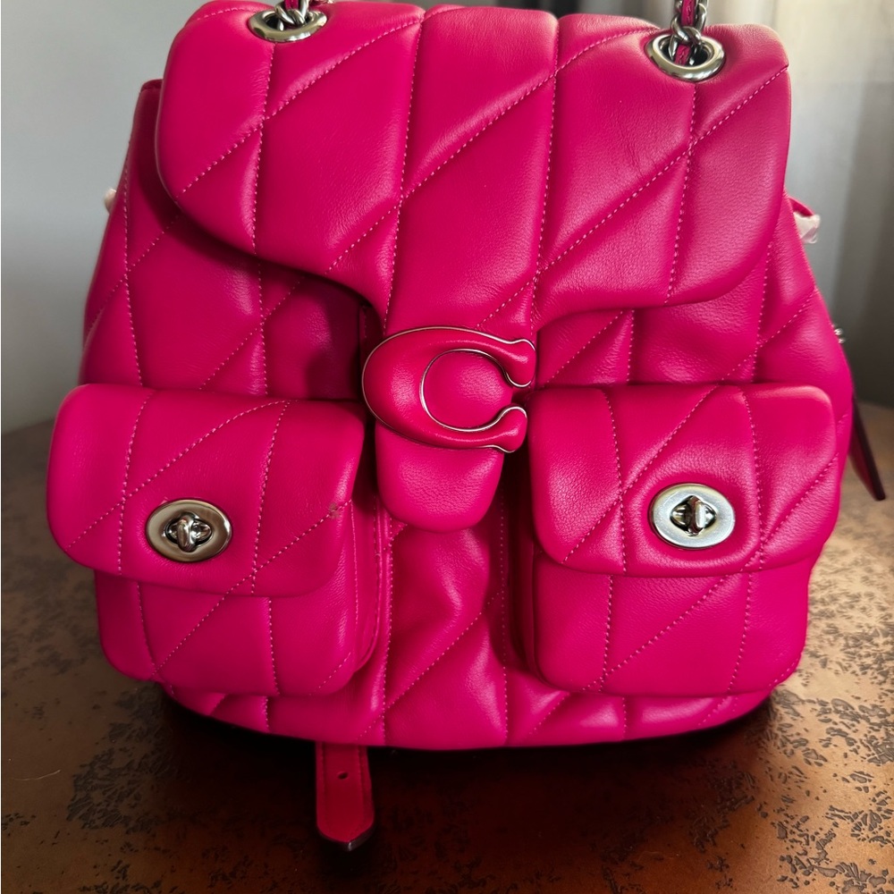 Coach Pink Quilted Backpack with Glossy Finish